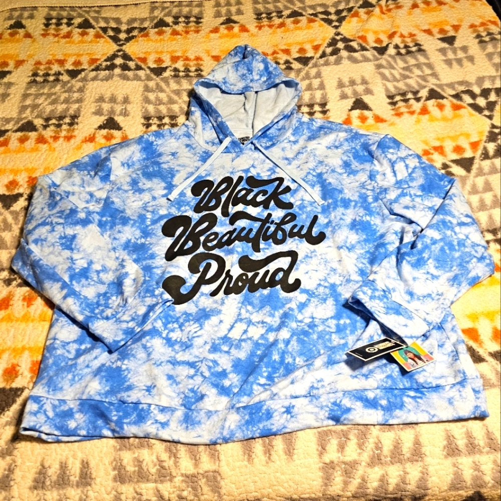 Black History Month blue/white tie dye Black Beautiful Proud Hoodie